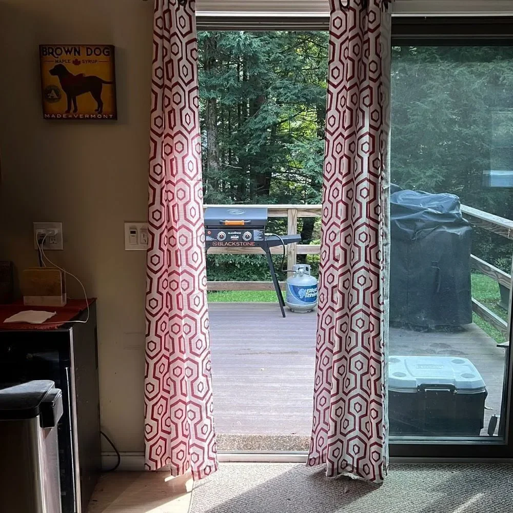 The Vermont Country Store Red White Geometric Linen Blend Curtain 4 Piece Set
